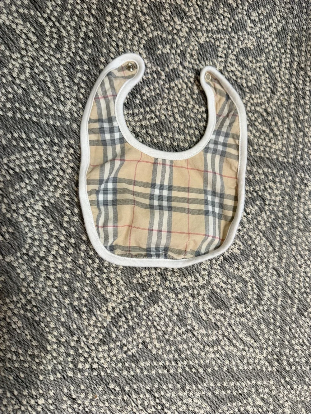 Burberry Baby Bib Size 6 Months Authentic Beige Check Plaid Baby Bib White Trim